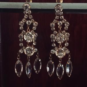 Elegant clip on long clear stone earrings vintage